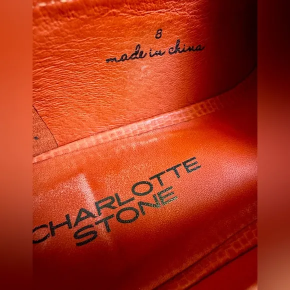 CHARLOTTE STONE Women's Lilith Tejus-Embossed Leather Slip-On Loafer, Coral sz 8