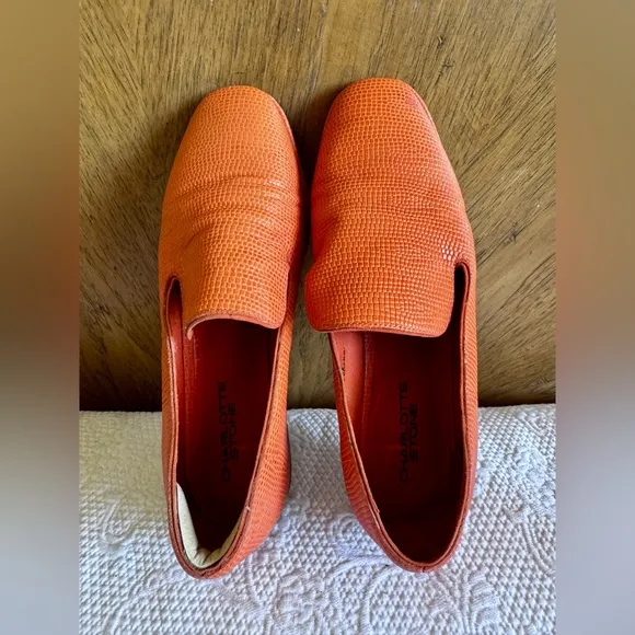 CHARLOTTE STONE Women's Lilith Tejus-Embossed Leather Slip-On Loafer, Coral sz 8