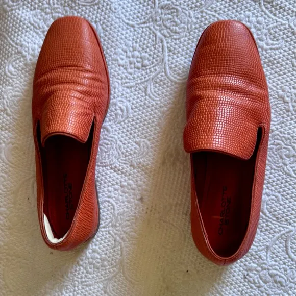 CHARLOTTE STONE Women's Lilith Tejus-Embossed Leather Slip-On Loafer, Coral sz 8