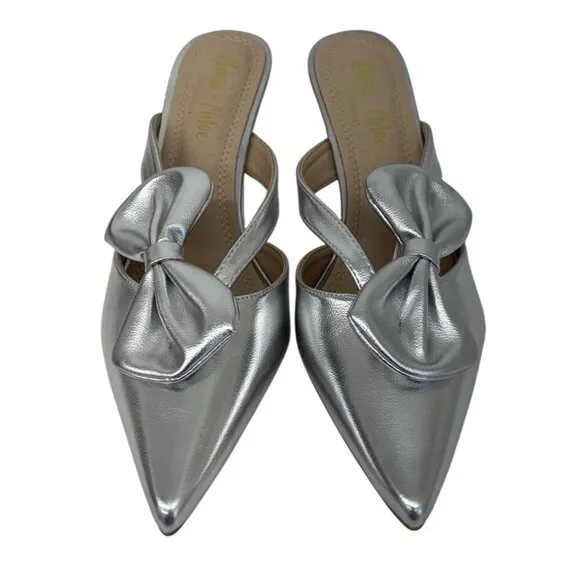 CHASE   CHLOE / Idra-3 / Silver / Pointed / Toe Mule Heels / With Bow Detail Kit