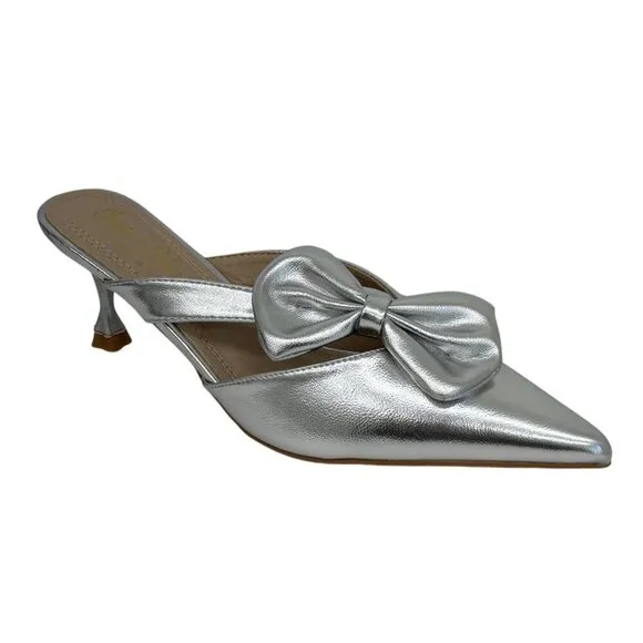 CHASE   CHLOE / Idra-3 / Silver / Pointed / Toe Mule Heels / With Bow Detail Kit