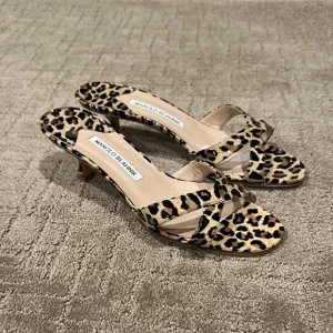 Cheetah Print Manolo Blahnik Open Toe Kitten Heels
