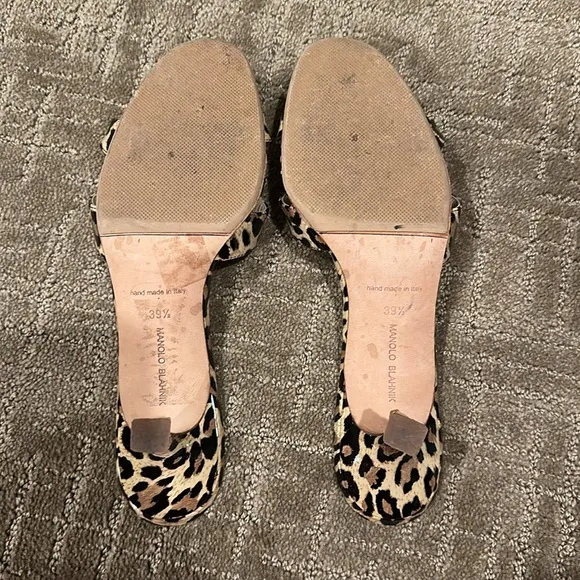Cheetah Print Manolo Blahnik Open Toe Kitten Heels