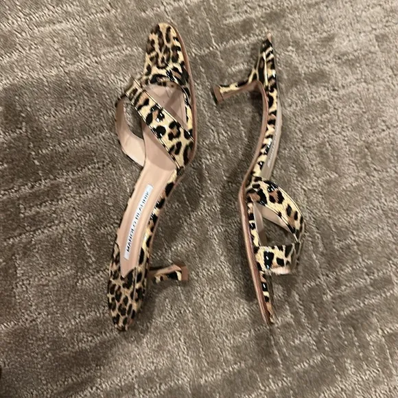 Cheetah Print Manolo Blahnik Open Toe Kitten Heels