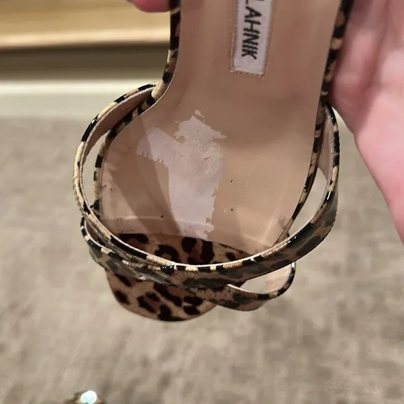Cheetah Print Manolo Blahnik Open Toe Kitten Heels