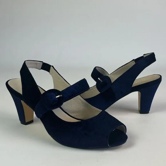 Chelsea Crew Liberty Velvet Mary Jane Heels Shoe 38 7.5 Navy Retro Witchy Preppy