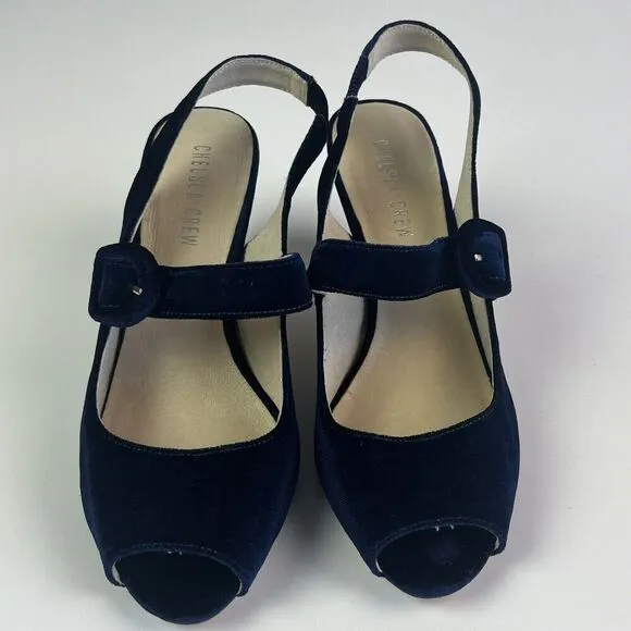 Chelsea Crew Liberty Velvet Mary Jane Heels Shoe 38 7.5 Navy Retro Witchy Preppy