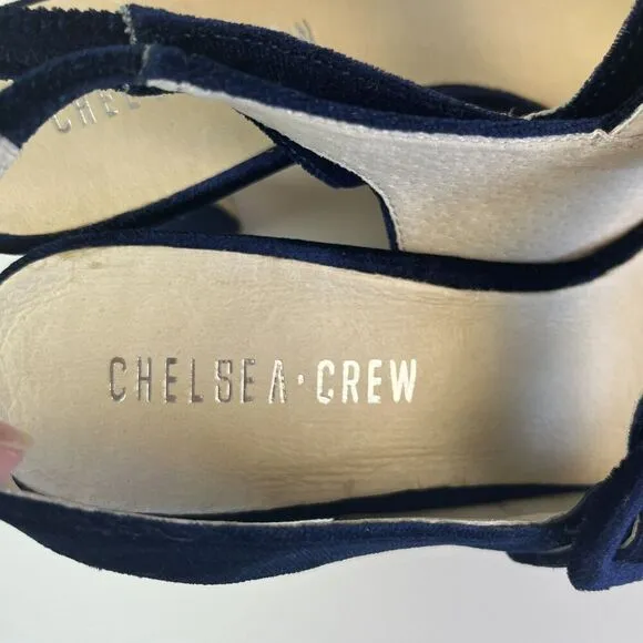 Chelsea Crew Liberty Velvet Mary Jane Heels Shoe 38 7.5 Navy Retro Witchy Preppy