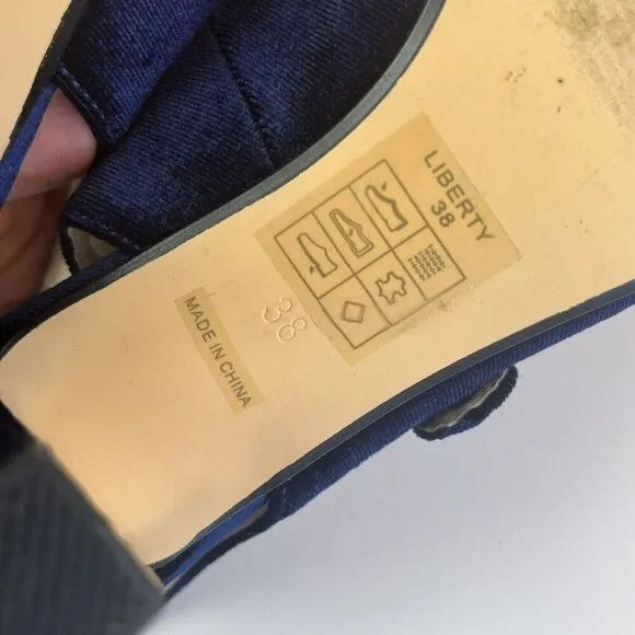 Chelsea Crew Liberty Velvet Mary Jane Heels Shoe 38 7.5 Navy Retro Witchy Preppy