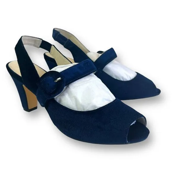 Chelsea Crew Liberty Velvet Mary Jane Heels Shoe 38 7.5 Navy Retro Witchy Preppy