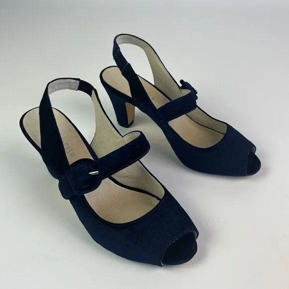 Chelsea Crew Liberty Velvet Mary Jane Heels Shoe 38 7.5 Navy Retro Witchy Preppy