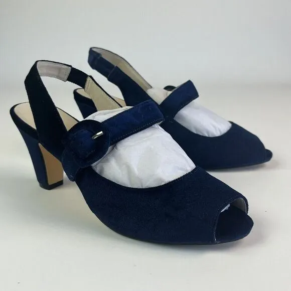 Chelsea Crew Liberty Velvet Mary Jane Heels Shoe 38 7.5 Navy Retro Witchy Preppy
