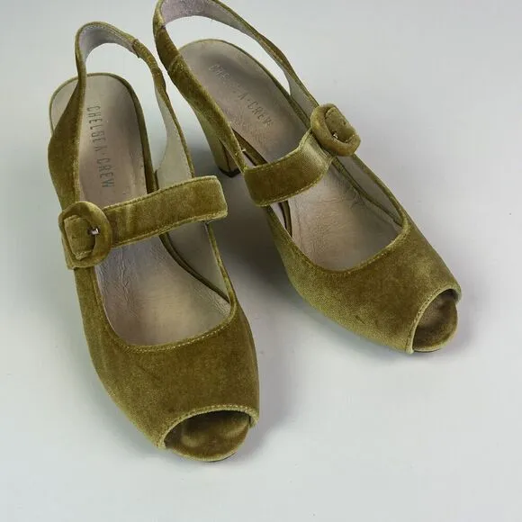 Chelsea Crew Liberty Velvet Mary Jane Heels Shoe 38 8 Mustard Retro Witchy