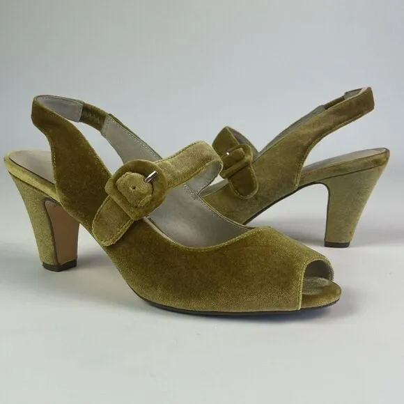 Chelsea Crew Liberty Velvet Mary Jane Heels Shoe 38 8 Mustard Retro Witchy