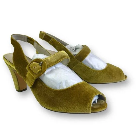 Chelsea Crew Liberty Velvet Mary Jane Heels Shoe 38 8 Mustard Retro Witchy