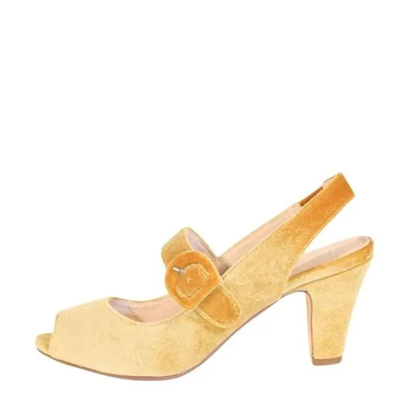 Chelsea Crew Liberty Velvet Mary Jane Heels Shoe 38 8 Mustard Retro Witchy