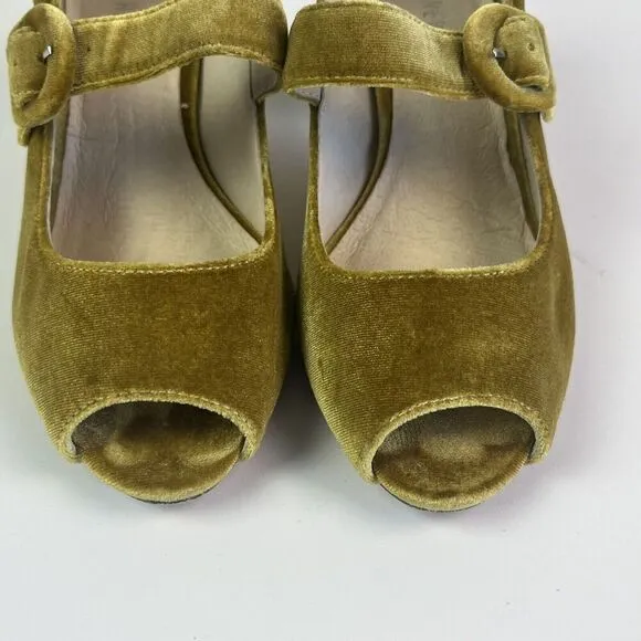 Chelsea Crew Liberty Velvet Mary Jane Heels Shoe 38 8 Mustard Retro Witchy