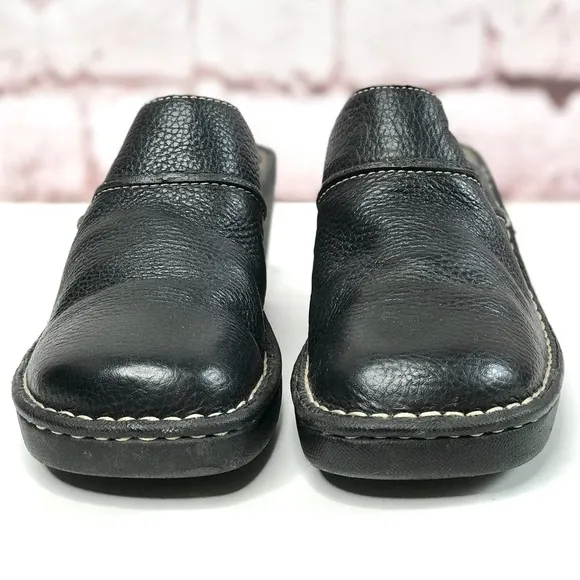 CHEROKEE Genuine Leather Size 9.5 Black Chunky Wedge Block Heel Clog Mules