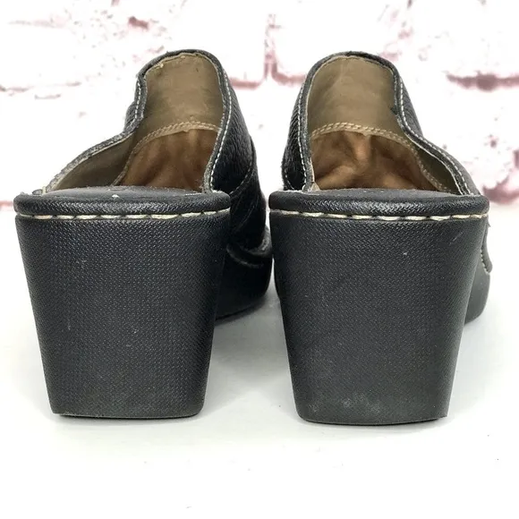 CHEROKEE Genuine Leather Size 9.5 Black Chunky Wedge Block Heel Clog Mules