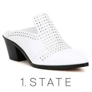 Chic 1. State Western Inspired White Leather Studded Mules