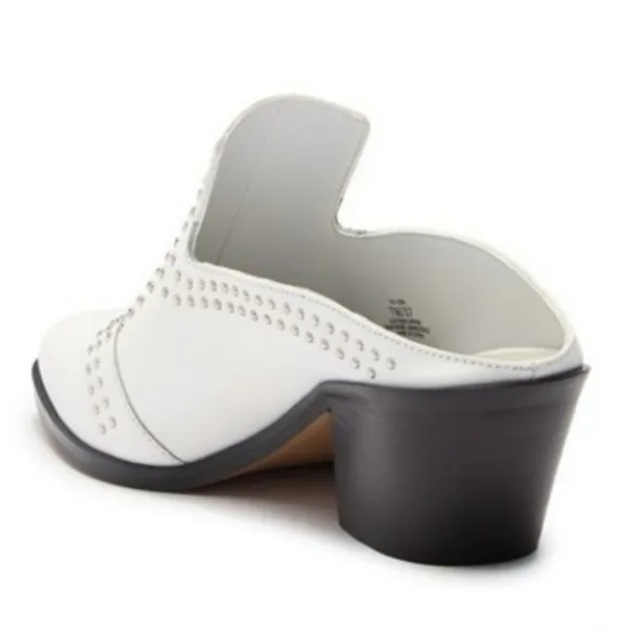 Chic 1. State Western Inspired White Leather Studded Mules