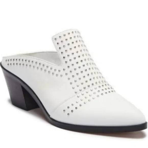 Chic 1. State Western Inspired White Leather Studded Mules