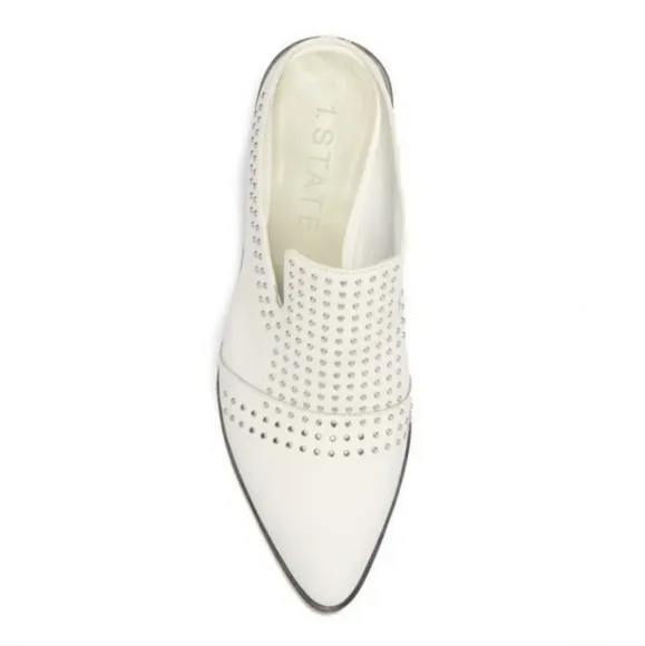 Chic 1. State Western Inspired White Leather Studded Mules