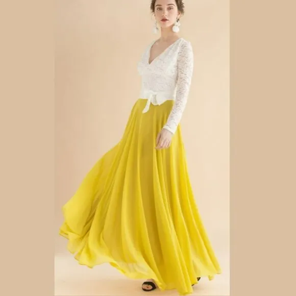 Chicwish Timeless Favorite Chiffon Maxi Skirt in Mustard Sz S