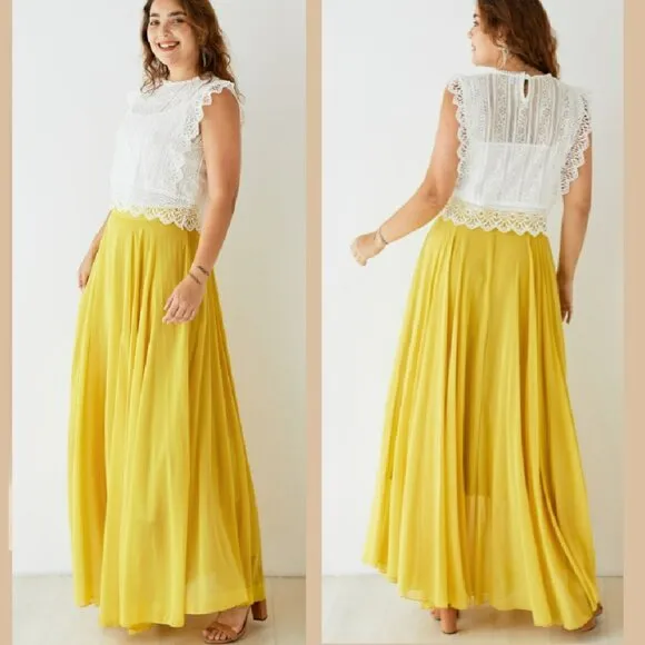Chicwish Timeless Favorite Chiffon Maxi Skirt in Mustard Sz S