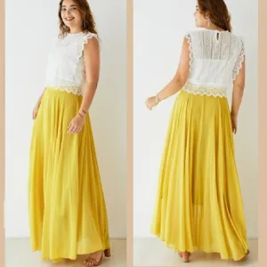 Chicwish Timeless Favorite Chiffon Maxi Skirt in Mustard Sz S