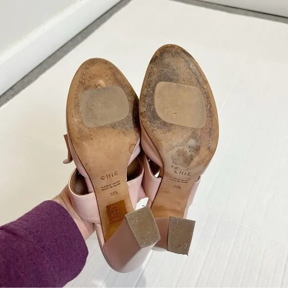CHiE by Chie Mihara Mary Jane Mules Size 38.5 Size 7.5 or 8 Pink Leather Spain