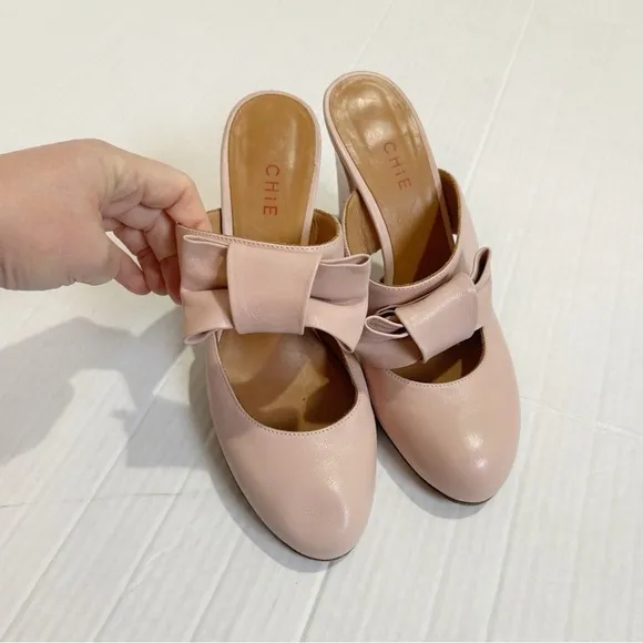 CHiE by Chie Mihara Mary Jane Mules Size 38.5 Size 7.5 or 8 Pink Leather Spain