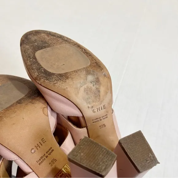 CHiE by Chie Mihara Mary Jane Mules Size 38.5 Size 7.5 or 8 Pink Leather Spain