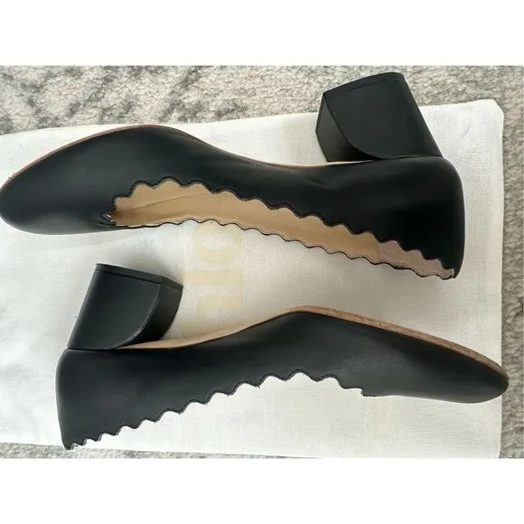 Chloe Lauren Scalloped Kitten Heels 35.5 NO DUST BAG