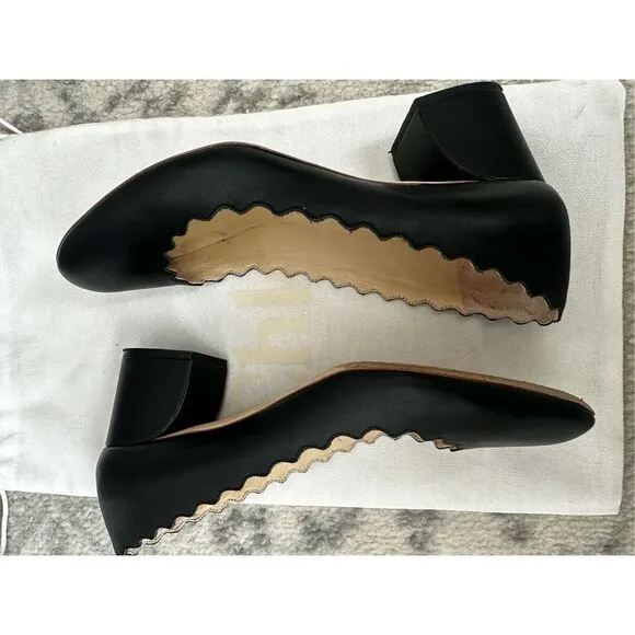 Chloe Lauren Scalloped Kitten Heels 35.5 NO DUST BAG