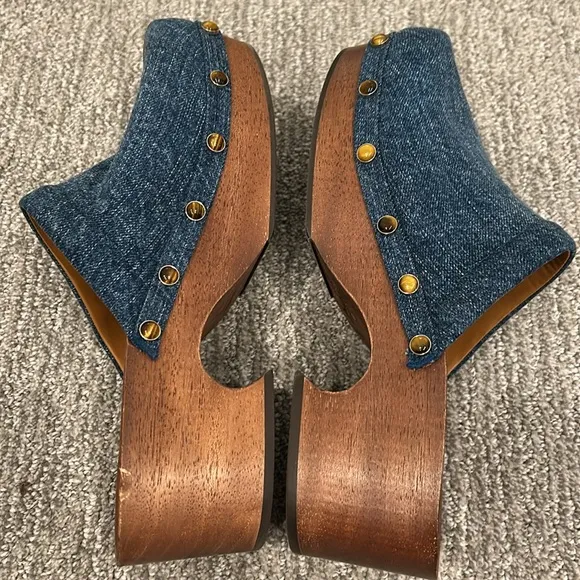 CHLOE Women's Aurna Clogs Size 10 In Blue Denim