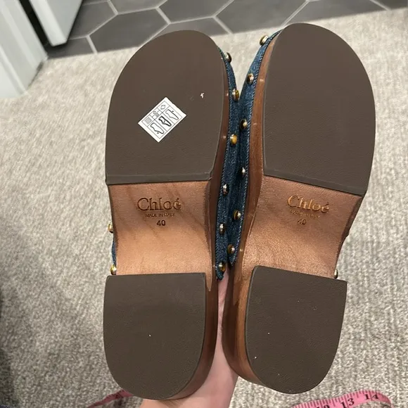 CHLOE Women's Aurna Clogs Size 10 In Blue Denim
