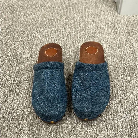 CHLOE Women's Aurna Clogs Size 10 In Blue Denim