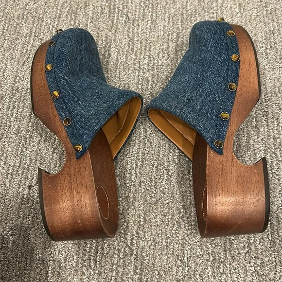 CHLOE Women's Aurna Clogs Size 10 In Blue Denim
