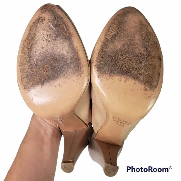 Chloé Scalloped Slingback Peeptoe Heels in Nude Size 40.5