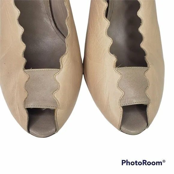 Chloé Scalloped Slingback Peeptoe Heels in Nude Size 40.5