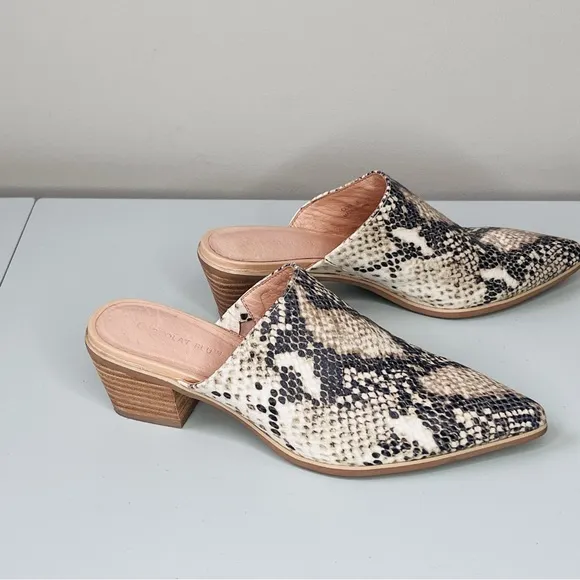 Chocolat Blu Clint Leather Brown Embossed Snake Block Heel Mules Womens 7.5 - 8