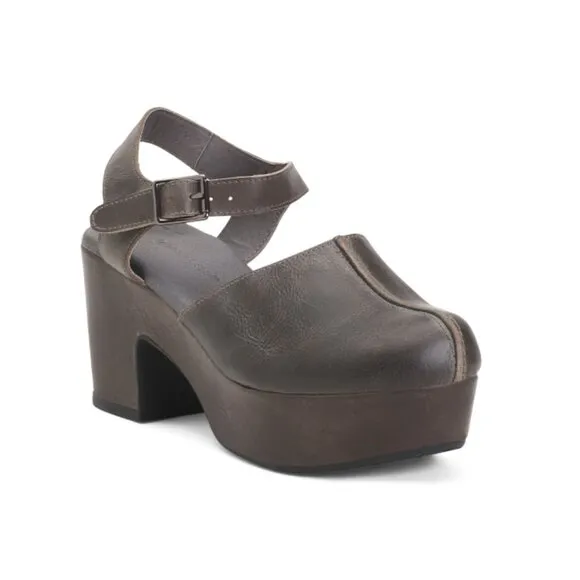 CHOCOLAT BLU Olive Leather Gabrielle Heeled Mules