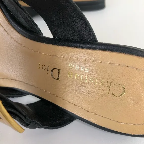 Christian Dior Black Technical Fabric Gold D Buckle &amp; grommet Flat Mules 6