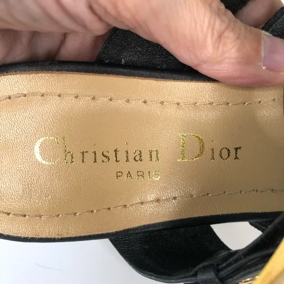 Christian Dior Black Technical Fabric Gold D Buckle &amp; grommet Flat Mules 6