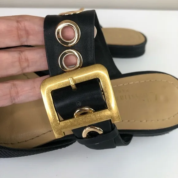 Christian Dior Black Technical Fabric Gold D Buckle &amp; grommet Flat Mules 6