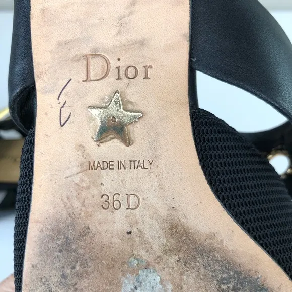 Christian Dior Black Technical Fabric Gold D Buckle &amp; grommet Flat Mules 6