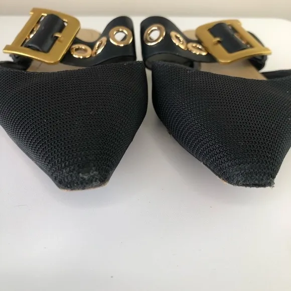 Christian Dior Black Technical Fabric Gold D Buckle &amp; grommet Flat Mules 6