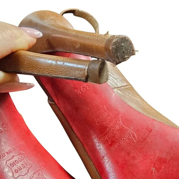 Christian Louboutin Brown Leather Peep-Toe Slingback Heels Red Soles 39.5 or 8.5