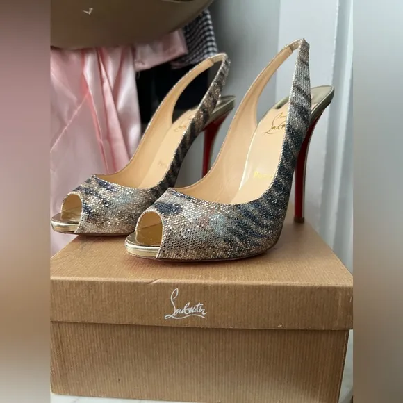 Christian Louboutin  Glitter Sirene Gamma Talon 120 Slingback Heels